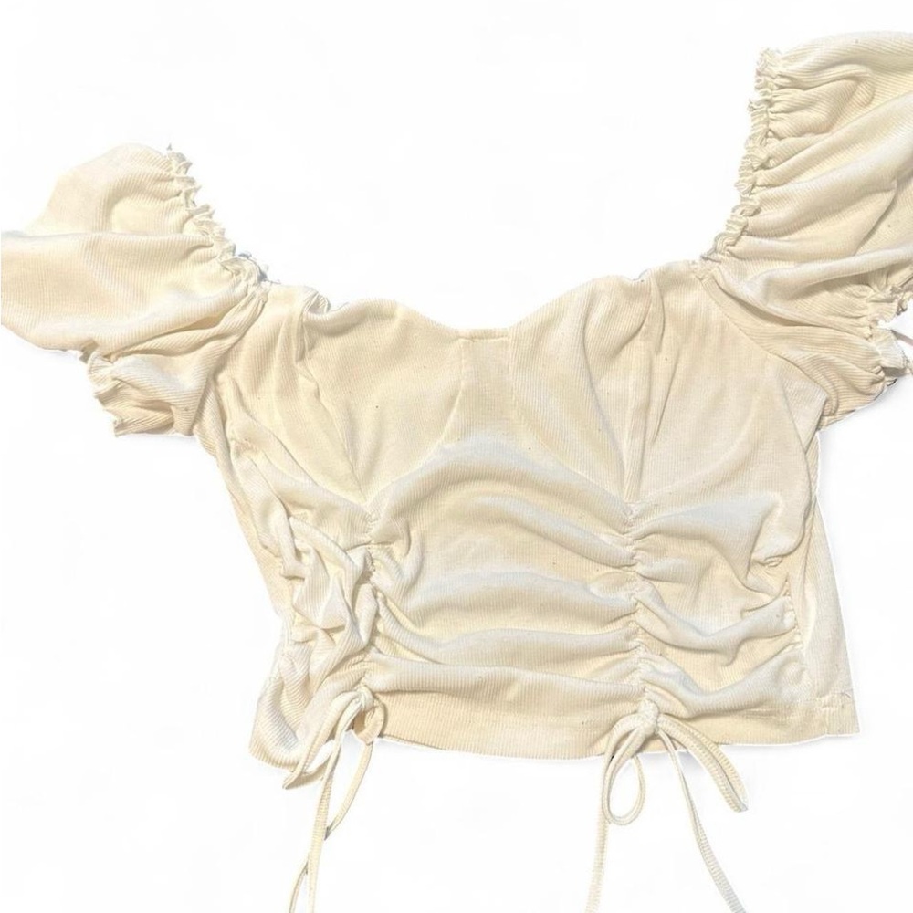 Cream Ruched Off-Shoulder Top